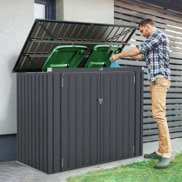Prügikasti kast kahele prügikastile. Tsingitud metallist prügikast. Kahe uksega prügimaja.