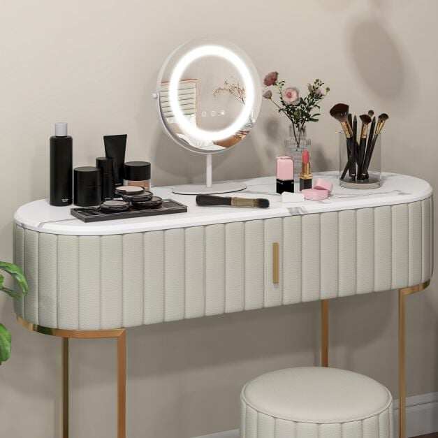 25 CM LED Lighted Makeup Vanity Mirror with Touch Screen-White 25 CM LED Lighted Makeup Vanity Mirror with Touch Screen-White