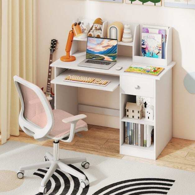 Kids Study Desk Multifunctional Student Desk-White Kids Study Desk Multifunctional Student Desk-White