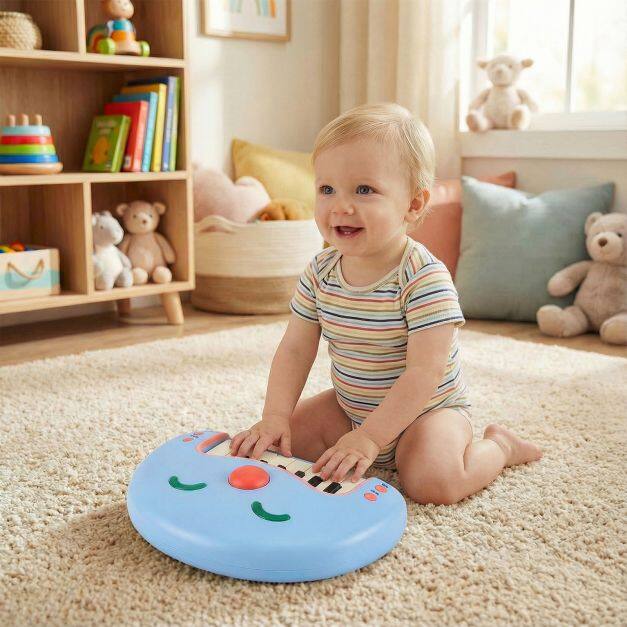 13-Key Piano Keyboard for Children Ages 3+ Interactive Digital Piano with Smiling Face, Practical Buttons & Lights, Musical Toy 13-Key Piano Keyboard for Children Ages 3+ Interactive Digital Piano with Smiling Face, Practical Buttons & Lights, Musical Toy