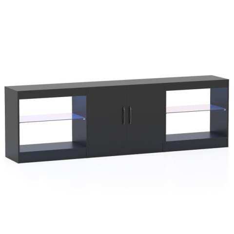 Modulaarne telerialus 216 cm telerile, 3-ühes meelelahutuskeskus LED-tulede ja reguleeritavate klaasriiulitega, must konsool