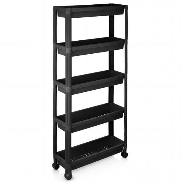 5-Tier Slim Rolling Storage Cart with Smooth Wheels for Kitchen-Black 5-Tier Slim Rolling Storage Cart with Smooth Wheels for Kitchen-Black