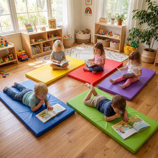 5-pakendis laste magamismatid, 5,5 cm paksused käsnast puhkematid PU-katetega väikelastele - vikerkaar