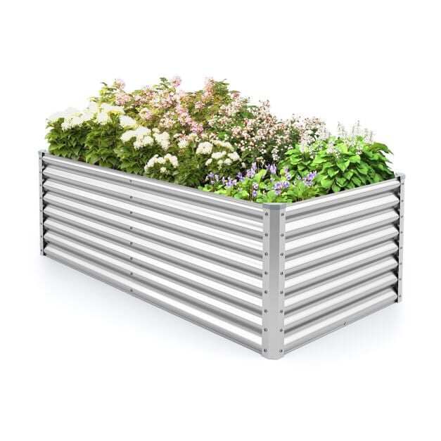 60 cm kõrgpeenar avatud põhjaga, ristkülikukujuline metallist lillepott paksu nurgakaitsega, 180 x 95 x 60 cm, hõbedane