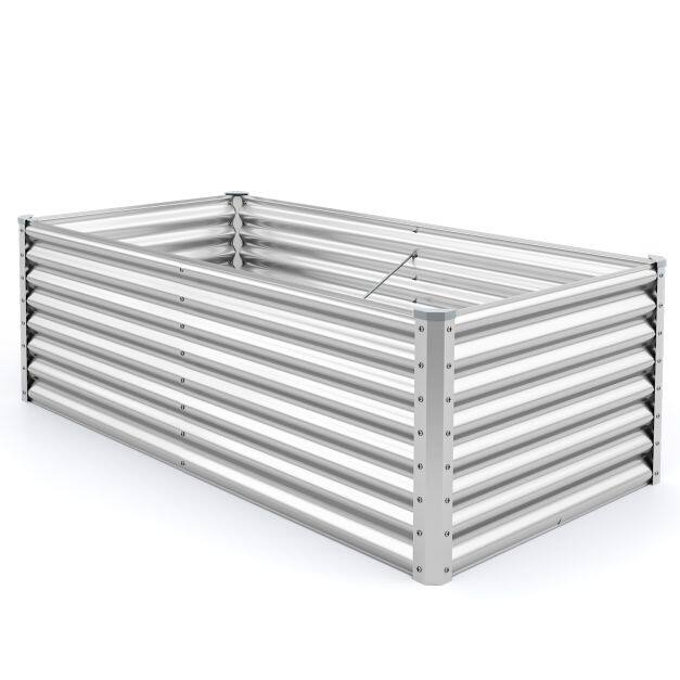60 cm kõrgpeenar avatud põhjaga, ristkülikukujuline metallist lillepott paksu nurgakaitsega, 180 x 95 x 60 cm, hõbedane