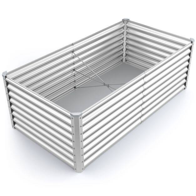 60 cm kõrgpeenar avatud põhjaga, ristkülikukujuline metallist lillepott paksu nurgakaitsega, 180 x 95 x 60 cm, hõbedane