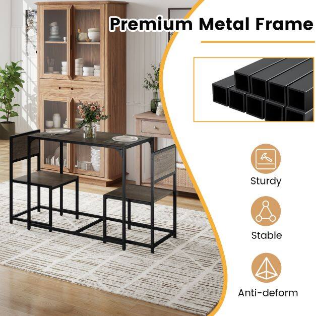 3-osaline söögilaua komplekt metallraami ja madala seljatoega - hall