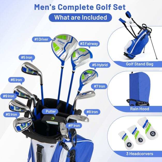 15-osaline golfivarustuse komplekt algajatele ja professionaalidele - sinine
