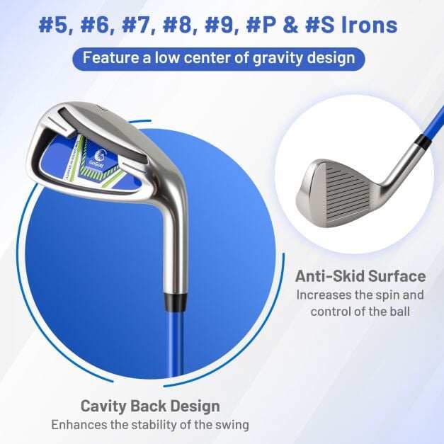 15-osaline golfivarustuse komplekt algajatele ja professionaalidele - sinine