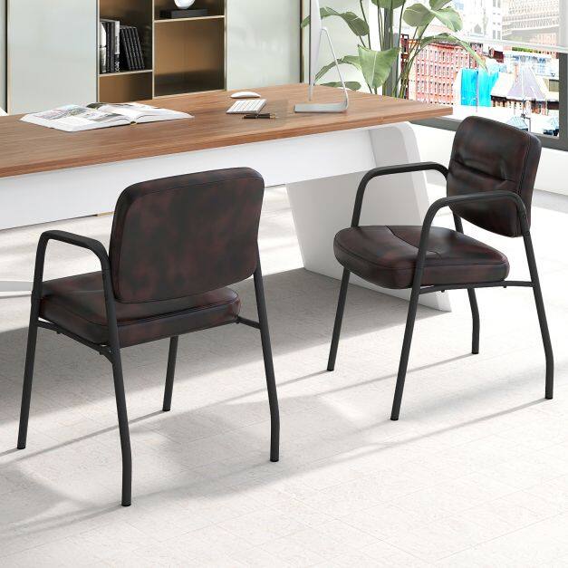Set of 2 Waiting Room Chairs with Integrated Armrests No Wheels-Rustic Brown Set of 2 Waiting Room Chairs with Integrated Armrests No Wheels-Rustic Brown
