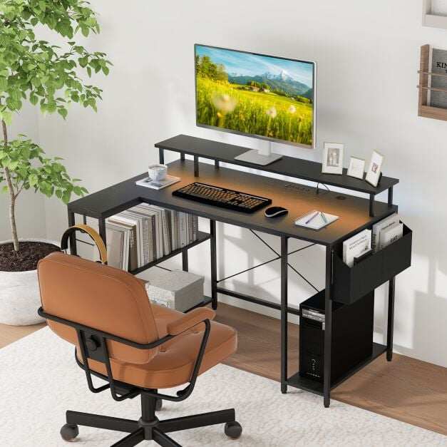 L-Shaped Gaming Desk 120 cm Computer Desk with LED Lights and Power Outlets-Black L-Shaped Gaming Desk 120 cm Computer Desk with LED Lights and Power Outlets-Black