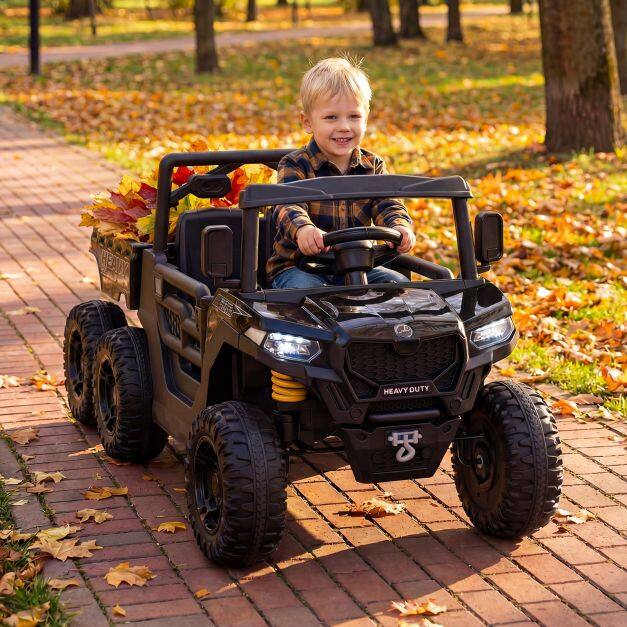 24V Ride on Dump Truck with Electric Dump Bed 4WD with Remote and Music-Black