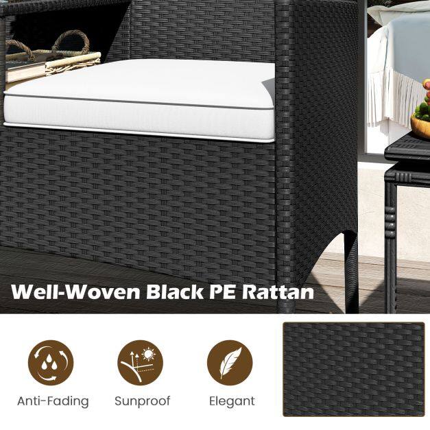 Terrassdiivan sisseehitatud laua, pehmete patjade ja karastatud klaasist lauaplaadiga - valge