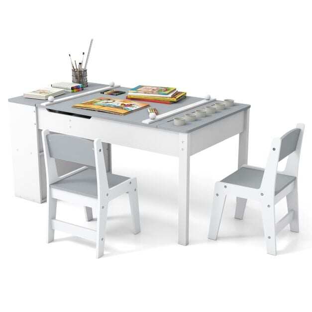 2-in-1 Kids Art Table Set with Chairs-Grey 2-in-1 Kids Art Table Set with Chairs-Grey