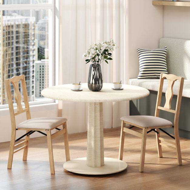 Set of 2 Folding Dining Chairs with Soft Padded Seat and Smooth Solid Backrest-Beige Set of 2 Folding Dining Chairs with Soft Padded Seat and Smooth Solid Backrest-Beige
