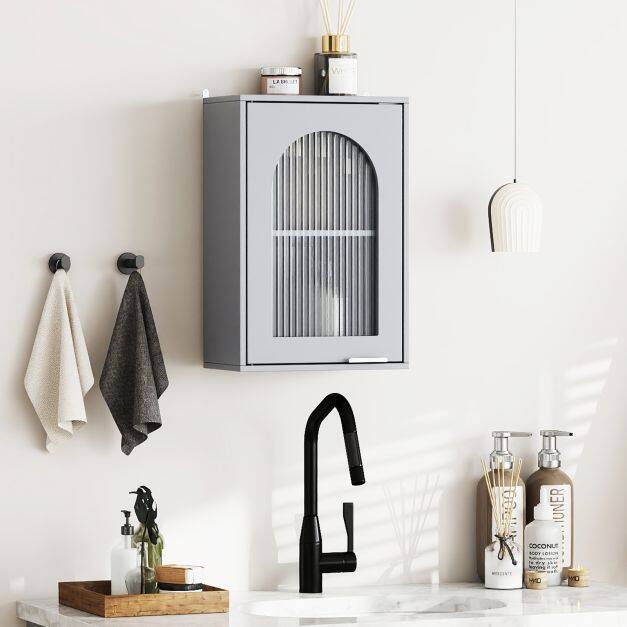 Bathroom Wall Cabinet with Tempered Glass Door and Adjustable Shelf-Grey Bathroom Wall Cabinet with Tempered Glass Door and Adjustable Shelf-Grey