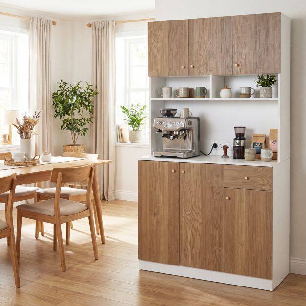 180cm Tall Pantry Cabinet with Outlets and Anti-Tipping Kits-Natural 180cm Tall Pantry Cabinet with Outlets and Anti-Tipping Kits-Natural