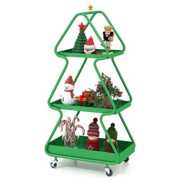Jõulupuu hoiukäru 3-astmeline rullkäru pealispinnaga - täheroheline