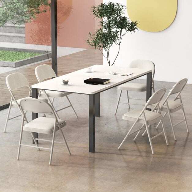 Set of 4 Folding Fabric Padded Chairs with Sponge Seat and Backrest-Beige