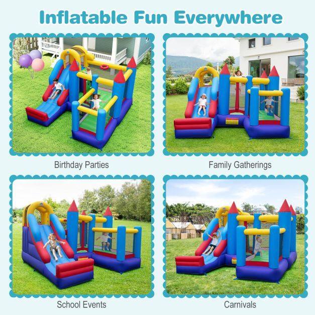 Inflatable Bounce Castle with Climbing Wall and Long Slide Without ...