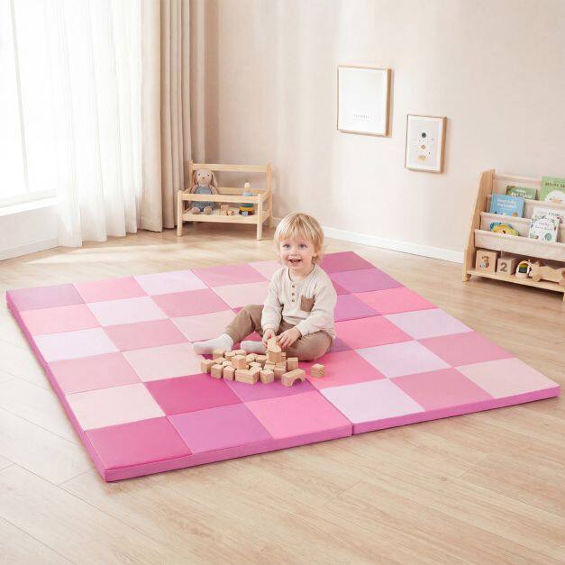 Kokkupandav Patchwork Väikelapse Aktiivsusmatt Veekindla Kunstnahaga - Roosa