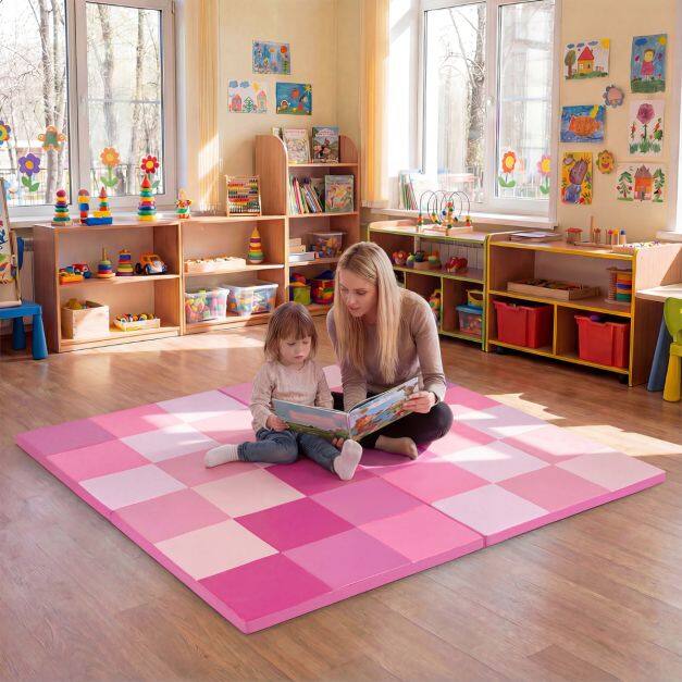 Kokkupandav Patchwork Väikelapse Aktiivsusmatt Veekindla Kunstnahaga - Roosa