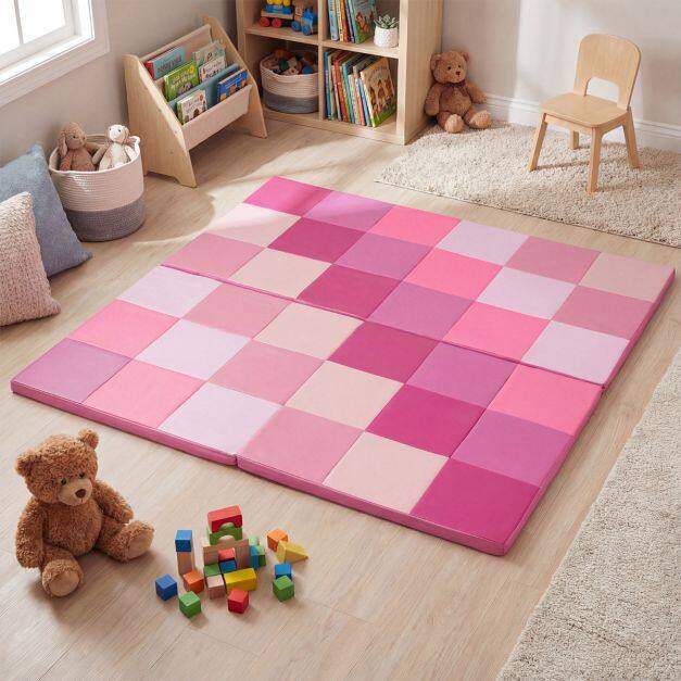 Kokkupandav Patchwork Väikelapse Aktiivsusmatt Veekindla Kunstnahaga - Roosa