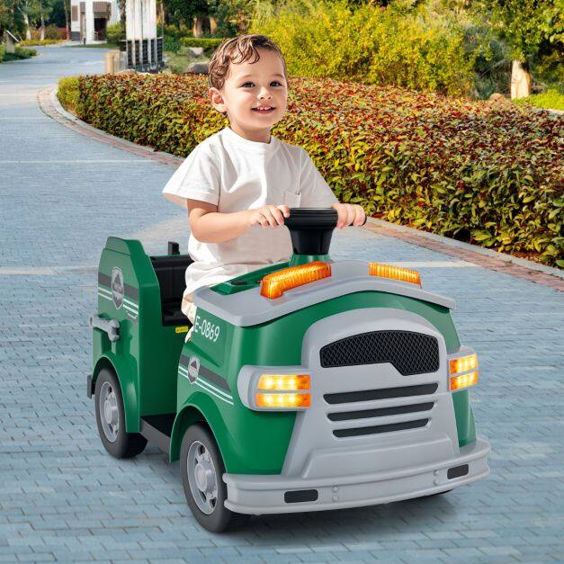 12V Kids Ride on Fire Truck with Shovel and Wrench-Green