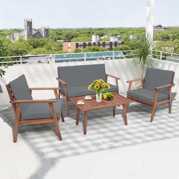 4-osaline õuemööblikomplekt pehme istme ja seljatoepatjadega - hall