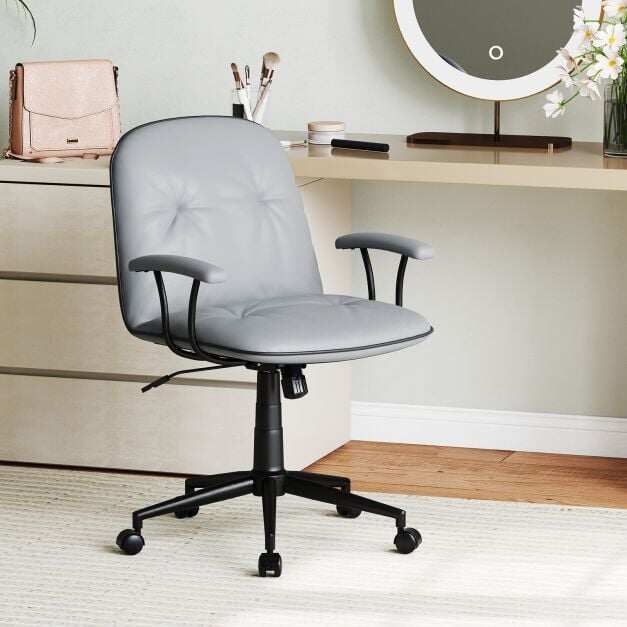 Ergonoomiline kontoritool, kunstnahast lauatool polsterdatud käetugede ja laia istmega, hall