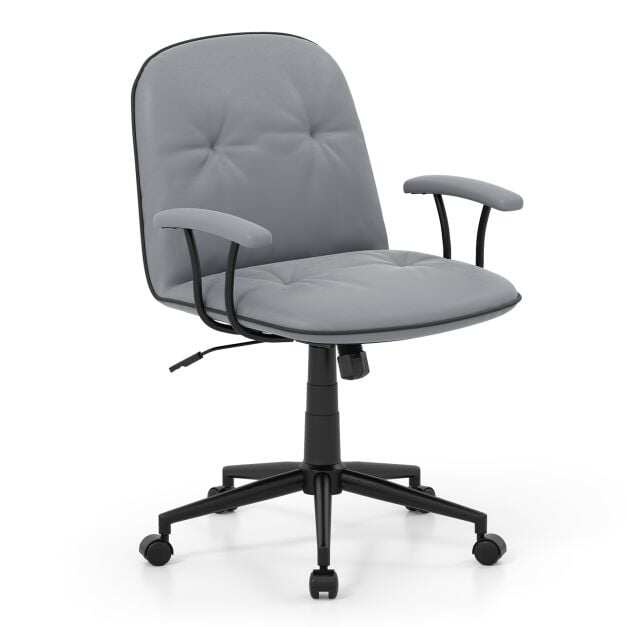 Ergonoomiline kontoritool, kunstnahast lauatool polsterdatud käetugede ja laia istmega, hall