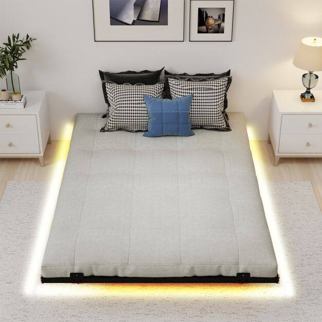 Double/King Size Floating Bed Frame Modern Metal Platform Bed with LED Lights-Double Size Double/King Size Floating Bed Frame Modern Metal Platform Bed with LED Lights-Double Size