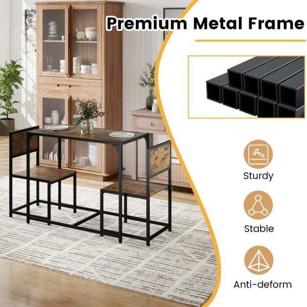 3-osaline söögilaua komplekt metallraami ja madala seljatoega - pruun