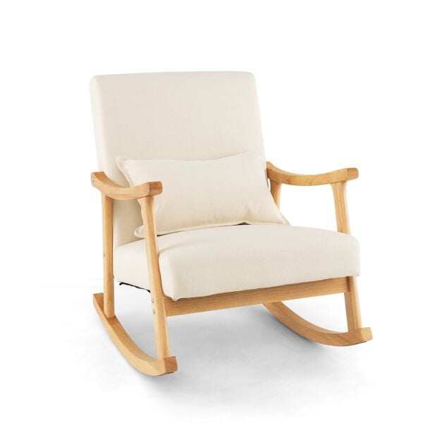 Costway Upholstered Rocking Chair Modern Rocker with Rubber Wood Frame-Beige Costway Upholstered Rocking Chair Modern Rocker with Rubber Wood Frame-Beige