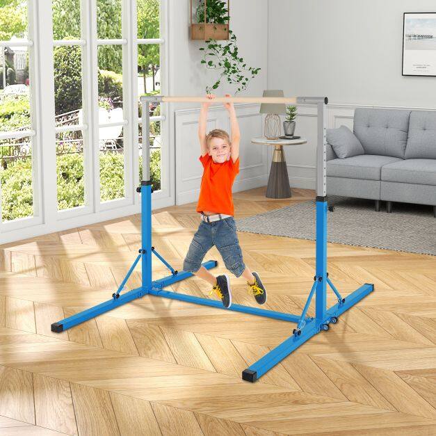 Foldable Gymnastics Bar for Kids Wobble Free Home Gym Equipment 136 x 172 x (90-150) cm Blue Foldable Gymnastics Bar for Kids Wobble Free Home Gym Equipment 136 x 172 x (90-150) cm Blue