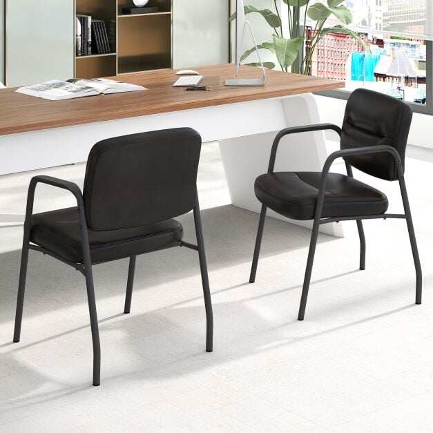 Set of 2 Waiting Room Chairs with Integrated Armrests No Wheels-Brown Set of 2 Waiting Room Chairs with Integrated Armrests No Wheels-Brown