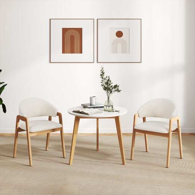 Set of 2 Modern Dining Chairs Kitchen Chair with Padded Seat and Ergonomic Curved Backrest Adjustable Glides White