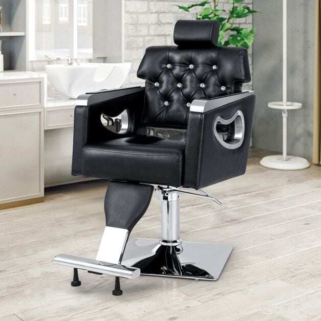 Adjustable Swivel Barber Chair with Padded Backrest-Black
