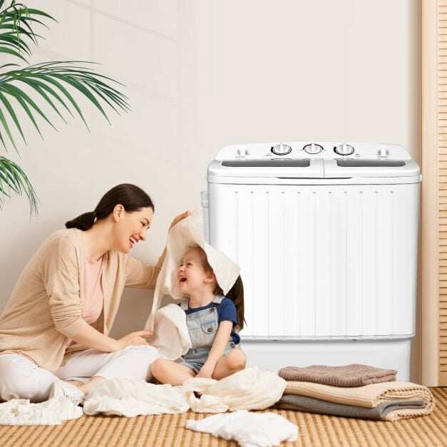Twin Tub Washing Machine 8kg Total Capacity with Timer Control-Grey Twin Tub Washing Machine 8kg Total Capacity with Timer Control-Grey