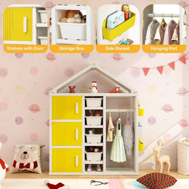 Kids Costume Storage Closet with Storage Bin-Yellow Kids Costume Storage Closet with Storage Bin-Yellow