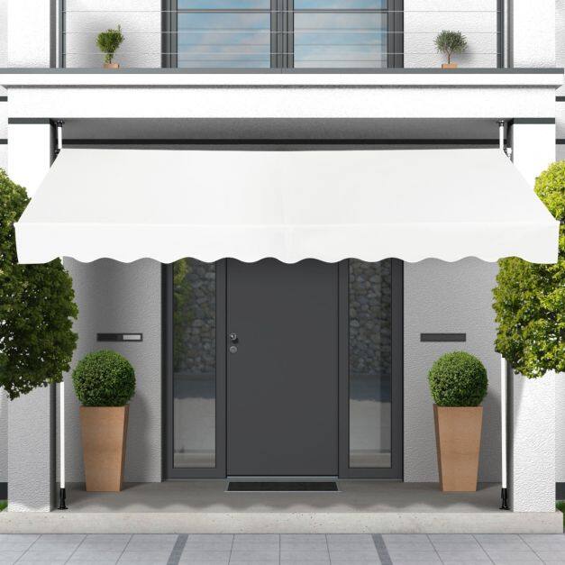 200cm wide clamp awning without drilling, UV-resistant balcony awning, height-adjustable awning, beige