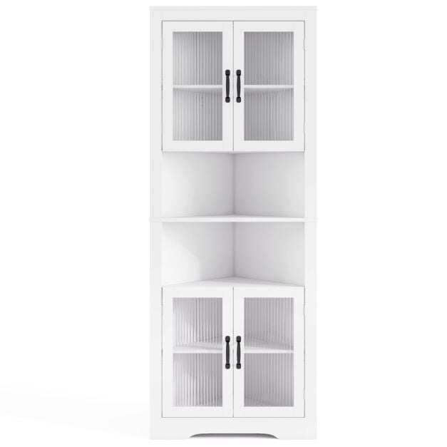 Costway 171cm Tall Corner Storage Cabinet with 4 Glass Doors and Adjustable Shelves Costway 171cm Tall Corner Storage Cabinet with 4 Glass Doors and Adjustable Shelves