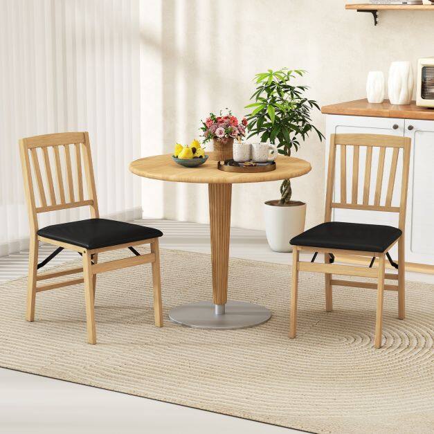 Set of 2 Folding Dining Chair with Rubber Wood Frame and Padded Seat-Black Set of 2 Folding Dining Chair with Rubber Wood Frame and Padded Seat-Black