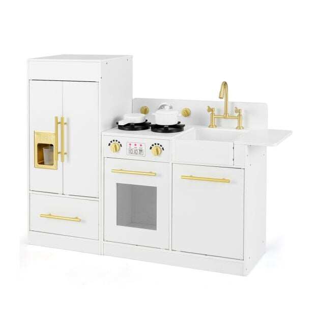 Toddler Wooden Pretend Toy Kitchen Playset with Refrigerator Stove Sink-White Toddler Wooden Pretend Toy Kitchen Playset with Refrigerator Stove Sink-White