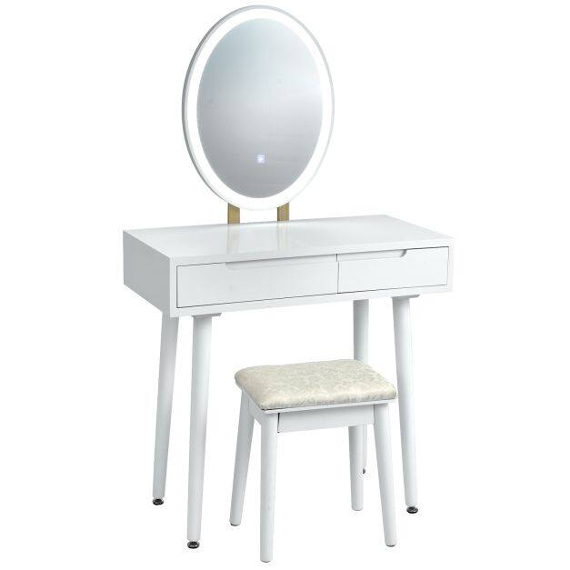 Costway Vanity Table Set with Surrounded LED Tape Lights-White
