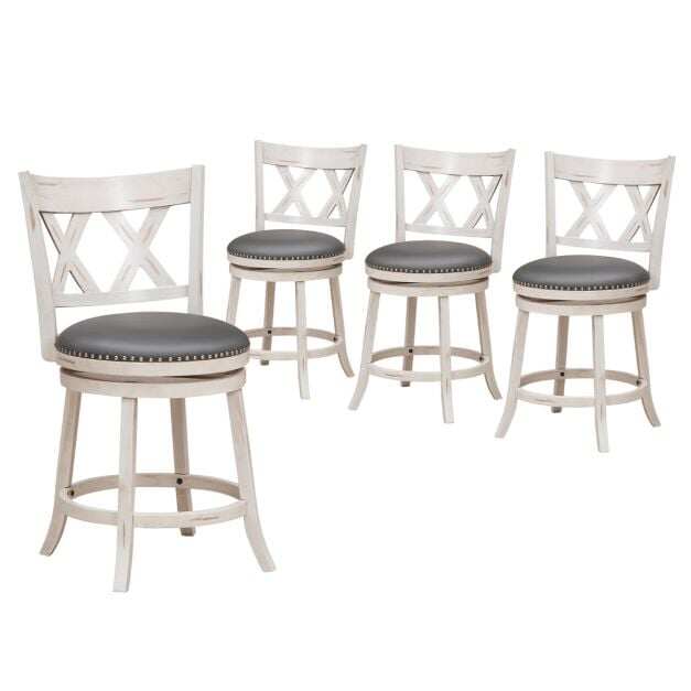 Costway Swivel 64cm Hand-Antiqued Stool Set of 4 with Wider Padded Seat