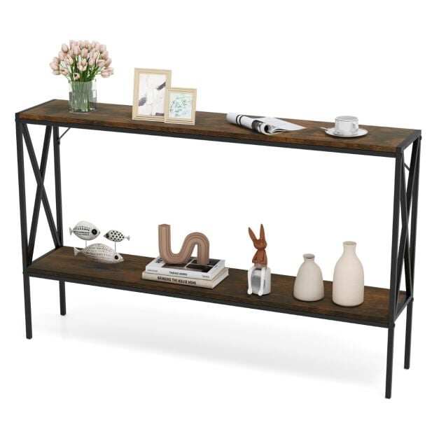 Industrial Console Table 2-Tier Narrow Sofa Table Behind Couch-Rustic Brown Industrial Console Table 2-Tier Narrow Sofa Table Behind Couch-Rustic Brown