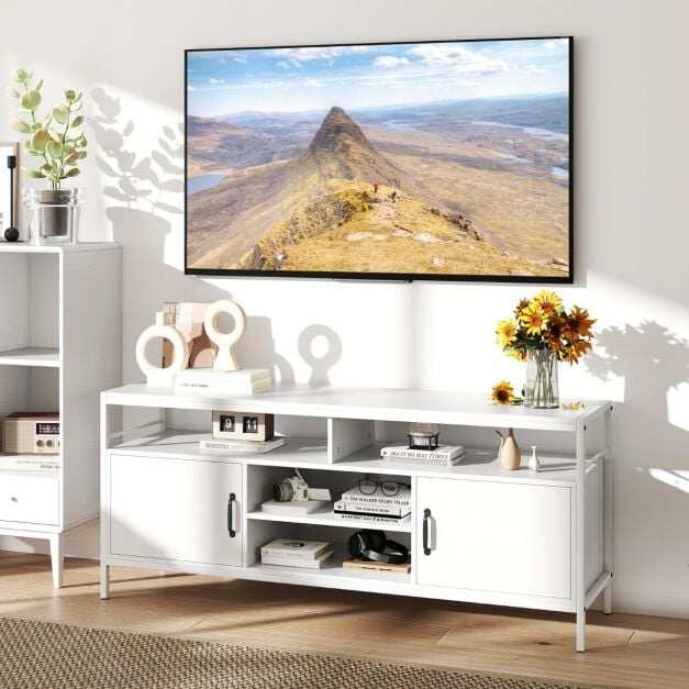 147 cm Industrial TV Stand with Adjustable Shelf for TVs up to 65 Inch-White 147 cm Industrial TV Stand with Adjustable Shelf for TVs up to 65 Inch-White