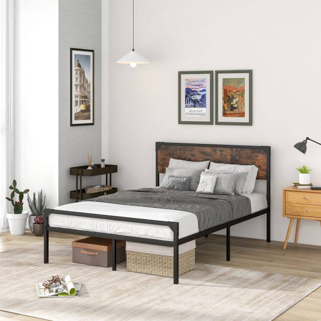 Metal Platform Bed with 9 Support Legs-Queen Size Metal Platform Bed with 9 Support Legs-Queen Size