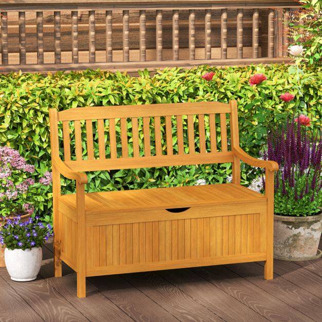 Costway Wooden garden bench with storage space for 2-seater up to 360kg loadable wooden bench balcony bench seating bench